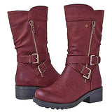 Funki Buys | Boots | Women's Biker Boot | Zipper Buckle Boots - Burgundy - Biker Boots / 43 B / PU Leather - image 10