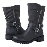 Funki Buys | Boots | Women's Biker Boot | Zipper Buckle Boots - Burgundy - Biker Boots / 43 B / PU Leather - image 4