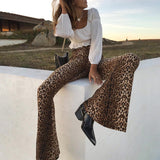 Women's Leopard Print Stretch Flared Pants - Black/Gold - Leopard Print Flared Pants - XXL - Spandex / Polyester - image 6
