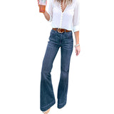 Women's High Waist Vintage Flare Jeans - Blue - Dark Blue / Flared Jeans - 4XL - Polyester - image 17