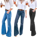Women's High Waist Vintage Flare Jeans - Blue - Dark Blue / Flared Jeans - 4XL - Polyester - image 1