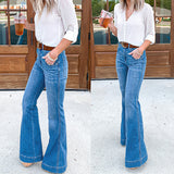 Women's High Waist Vintage Flare Jeans - Blue - Dark Blue / Flared Jeans - 4XL - Polyester - image 5