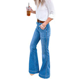 Women's High Waist Vintage Flare Jeans - Blue - Light Blue / Flared Jeans - 4XL - Polyester - image 18