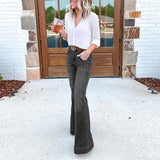 Women's High Waist Vintage Flare Jeans - Blue - Dark Blue / Flared Jeans - 4XL - Polyester - image 3