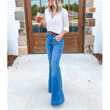 Women's High Waist Vintage Flare Jeans - Blue - Dark Blue / Flared Jeans - 4XL - Polyester - image 4
