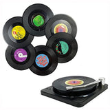 Funki Buys | Coasters | Vinyl Record Co... - 6 Pcs / Record Coaster Set + Holder / BPA Free Plastic / 4.13" x 0.98" - image 1