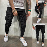 Men's Stretch Slim Fit Cargo Skinny Jeans - Black - 1 / Pants - XXXL - Cotton Blend - image 2