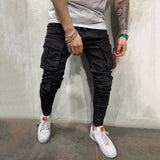 Men's Stretch Slim Fit Cargo Skinny Jeans - Black - 1 / Pants - XXXL - Cotton Blend - image 4