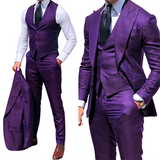 Men's Classy 3 Pcs Slim Fit Formal Suits - Purple - 3 Pcs Slim Fit Suit - XXL - Polyester - image 29