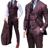Men's 3 Pcs Formal Grooms Suit Slim Fit - Burgundy - 3 Pcs Suit - 6XL - Polyester - image 29