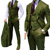 Men's 3 Pcs Slim Fit Formal Wedding Suits - Green - 3 Pcs Slim Fit Suit - 6XL - Polyester - image 32