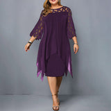Women's Plus Size Lace Mesh Midi Dress - Black - Evening Dress - 6XL - Chiffon/Lace - image 8