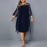Women's Plus Size Lace Mesh Midi Dress - Black - Evening Dress - 6XL - Chiffon/Lace - image 12