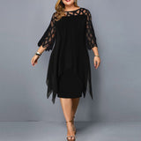 Women's Plus Size Lace Mesh Midi Dress - Black - Evening Dress - 6XL - Chiffon/Lace - image 5