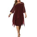 Women's Plus Size Lace Mesh Midi Dress - Wine Red - Evening Dress - 6XL - Chiffon/Lace - image 31
