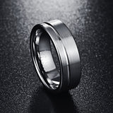 Men's Women's Grooved Tungsten Rings - Silver - Wedding Band - 12 - Tungsten Carbide - image 5