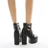 Women's Gothic Chain Link Platform Shoes - Black - Platform Chunky Shoes - 10 B - PU Leather - image 3