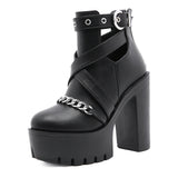 Women's Gothic Chain Link Platform Shoes - Black - Platform Chunky Shoes - 10 B - PU Leather - image 10