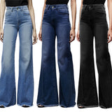 Women's Flared Wide Leg Mom Jeans - Black - Wide Leg Flared Jeans - 4XL - Polyester Denim - image 2