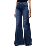 Women's Flared Wide Leg Mom Jeans - Black - Wide Leg Flared Jeans - 4XL - Polyester Denim - image 6