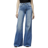Women's Flared Wide Leg Mom Jeans - Blue - Light Blue / Wide Leg Flared Jeans - 4XL - Polyester Denim - image 7