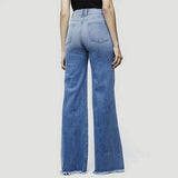 Women's Flared Wide Leg Mom Jeans - Black - Wide Leg Flared Jeans - 4XL - Polyester Denim - image 5