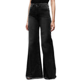 Women's Flared Wide Leg Mom Jeans - Black - Wide Leg Flared Jeans - 4XL - Polyester Denim - image 8