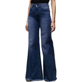 Women's Flared Wide Leg Mom Jeans - Blue - Dark Blue / Wide Leg Flared Jeans - 4XL - Polyester Denim - image 1