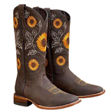 Women's Embroidered Flower Cowboy Boot - Brown - Coffee Brown / Flower Cowboy Boots - 42 B - PU Leather - image 10