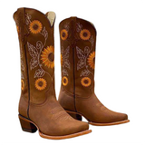 Women's Embroidered Flower Cowboy Boot - Brown - Coffee Brown / Flower Cowboy Boots - 42 B - PU Leather - image 12