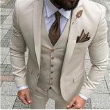 Men's Formal Wedding Attire 3 Pcs Slim Fit - Ivory - 3 Pcs Slim Suit - 5XL - Linen - image 2