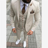 Men's Formal Wedding Attire 3 Pcs Slim Fit - Ivory - 3 Pcs Slim Suit - 5XL - Linen - image 3