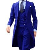 Men's Slim Fit 3 Pcs Formal Suit Tails Jacket - Royal Blue - 3 Piece Suit Long Coat - 6XL - Polyester - image 6