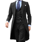 Men's Slim Fit 3 Pcs Formal Suit Tails Jacket - Burgundy - 3 Piece Suit Long Coat - 6XL - Polyester - image 2