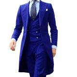 Men's Slim Fit 3 Pcs Formal Suit Tails Jacket - Burgundy - 3 Piece Suit Long Coat - 6XL - Polyester - image 19