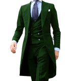 Men's Slim Fit 3 Pcs Formal Suit Tails Jacket - Burgundy - 3 Piece Suit Long Coat - 6XL - Polyester - image 23