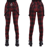 Women's Gothic Punk Plaid High Waist Pant - Red - Punk Plaid Skinny Pants - 5XL - Polyester - image 1