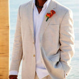 Men's 2 Pcs Linen Beach Wedding Suit - Beige - Beach Wedding Suit - Custom - Linen - image 8