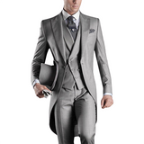 Men's Custom 3 Pcs Grooms Suit Tailcoat - Black - 3 Piece Groomsmen Tuxedo Suit - 6XL - Polyester - image 1