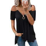 Women's Solid Black Buckle Zipper Shirt - Black - Zip Up Buckle Strap Shirt - 5XL - Polyester Spandex - image 1