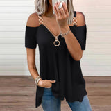 Women's Solid Black Buckle Zipper Shirt - Black - Zip Up Buckle Strap Shirt - 5XL - Polyester Spandex - image 2