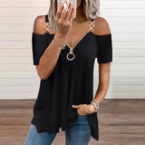 Women's Solid Black Buckle Zipper Shirt - Black - Zip Up Buckle Strap Shirt - 5XL - Polyester Spandex - image 3
