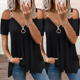 Women's Solid Black Buckle Zipper Shirt - Black - Zip Up Buckle Strap Shirt - 5XL - Polyester Spandex - image 5