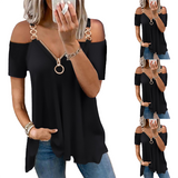 Women's Solid Black Buckle Zipper Shirt - Black - Zip Up Buckle Strap Shirt - 5XL - Polyester Spandex - image 6