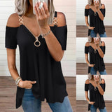 Women's Solid Black Buckle Zipper Shirt - Black - Zip Up Buckle Strap Shirt - 5XL - Polyester Spandex - image 4