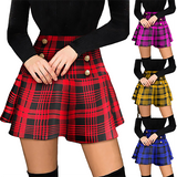 Women's Punk Plaid Gold Button Mini Skirts - Pink - Gothic Plaid Short Skirt - 5XL - Polyester - image 10