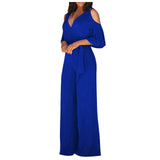 Women's Elegant Wide Leg Flared Pantsuit - Blue - Elegant Pant Suit - XXL - Polyester - image 10