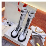 Women's White Knee High Lace Up Boots - White - Knee High Boots - 43 B - Pigskin Leather - image 14
