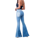 Women's Plus Skinny Denim Flare Jeans - Blue - Light Blue / Flared Jeans - XXXL - Polyester Denim - image 2