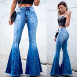 Women's Plus Skinny Denim Flare Jeans - Blue - Dark Blue / Flared Jeans - XXXL - Polyester Denim - image 4